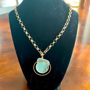 Handmade necklace-Baby blue chunk of sea glass on a gold chain.